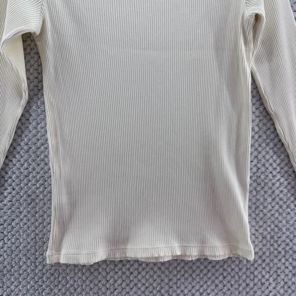Uniqlo Sweater Womens M Cream Cotton Rib Knit Mock Neck Long Sleeve Fitted - Picture 7 of 12